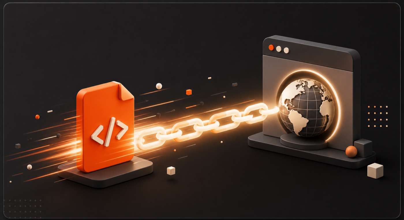 Illustration of an HTML file launching into a public URL